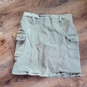 Khaki Mini Skirt with Pockets, Size L (10/12), Sage Green Denim, Cargo